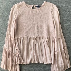 Pale pink flowy long sleeve blouse